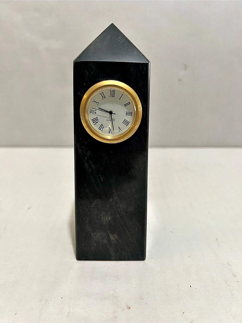 Leeman Designs Art Deco Marble Obelisk Clock- NEEDS NEW BATTERY